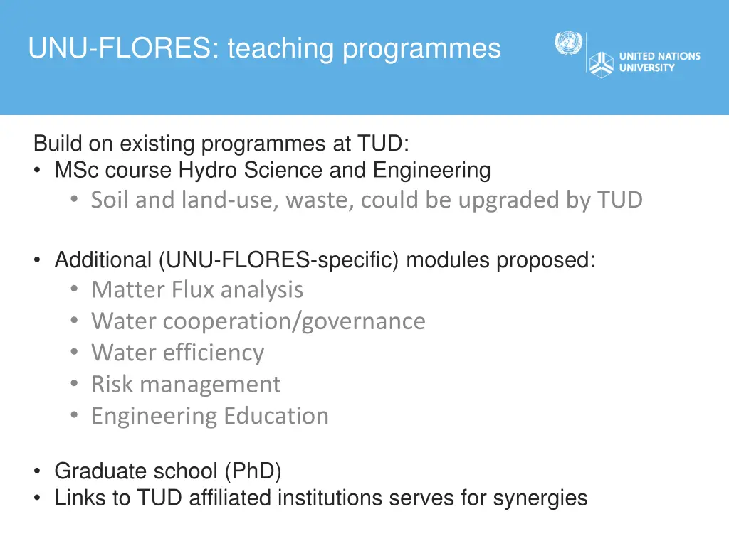 unu flores teaching programmes