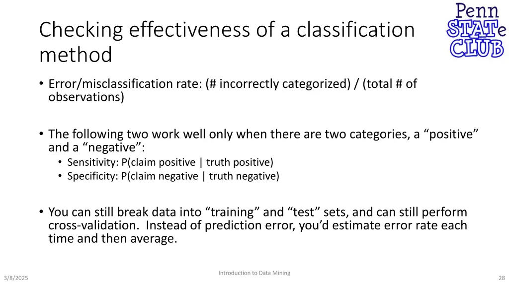 checking effectiveness of a classification method