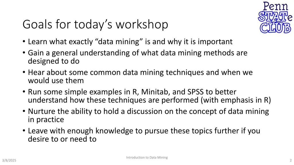 goals for today s workshop