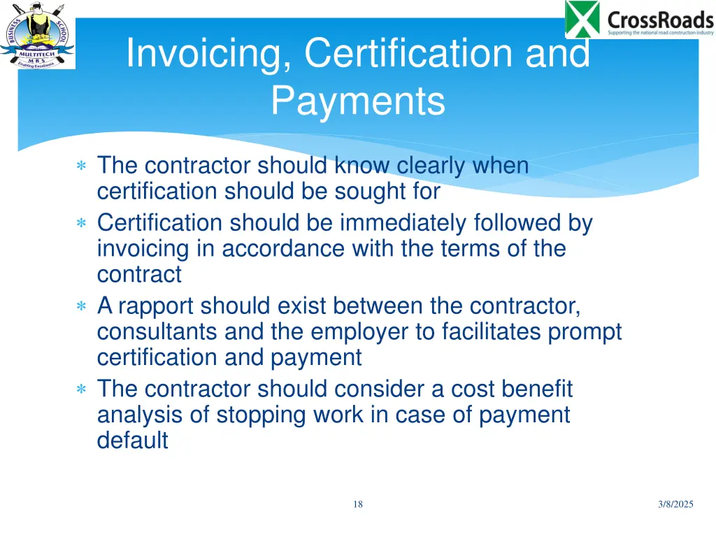 invoicing certification and payments