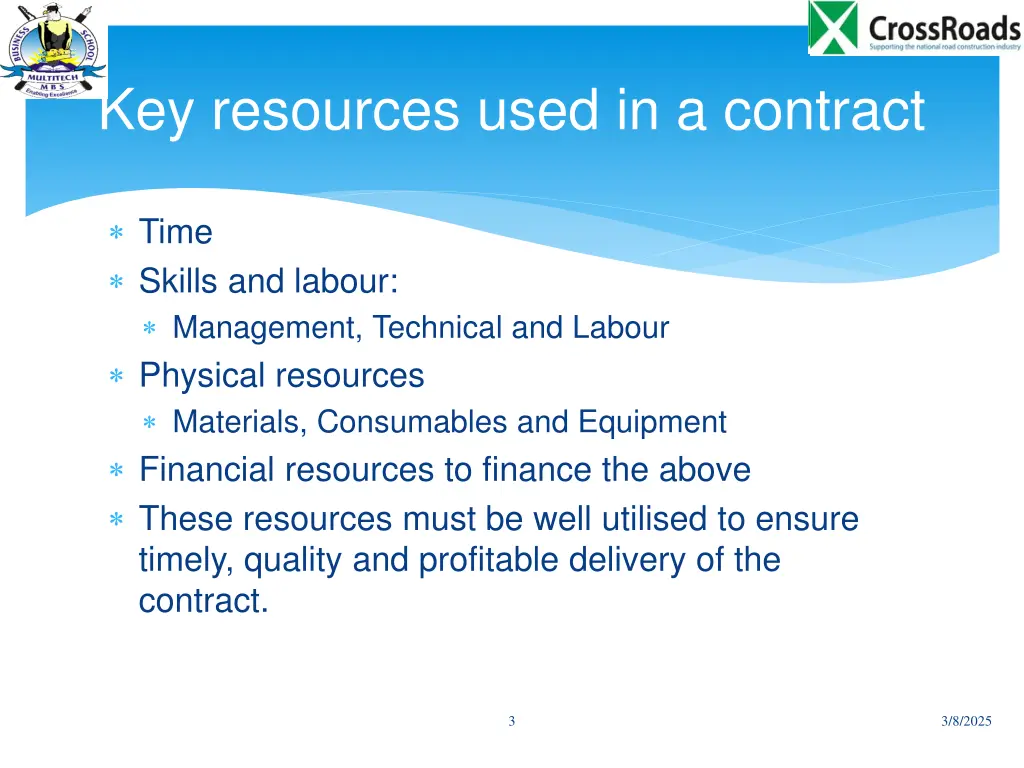 key resources used in a contract