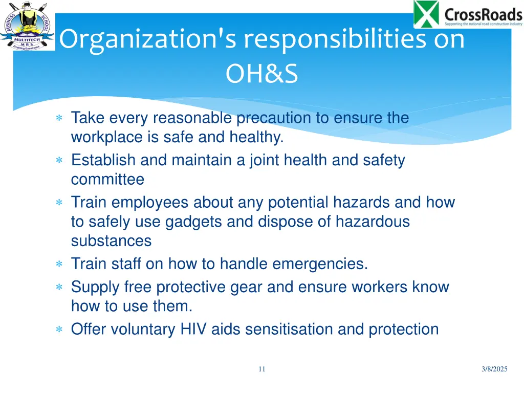 organization s responsibilities on oh s