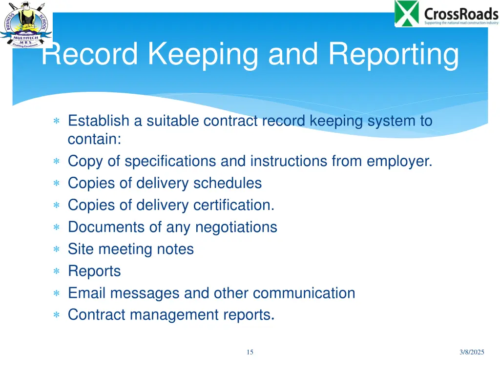 record keeping and reporting