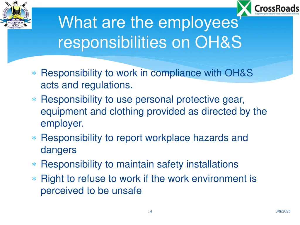 what are the employees responsibilities on oh s