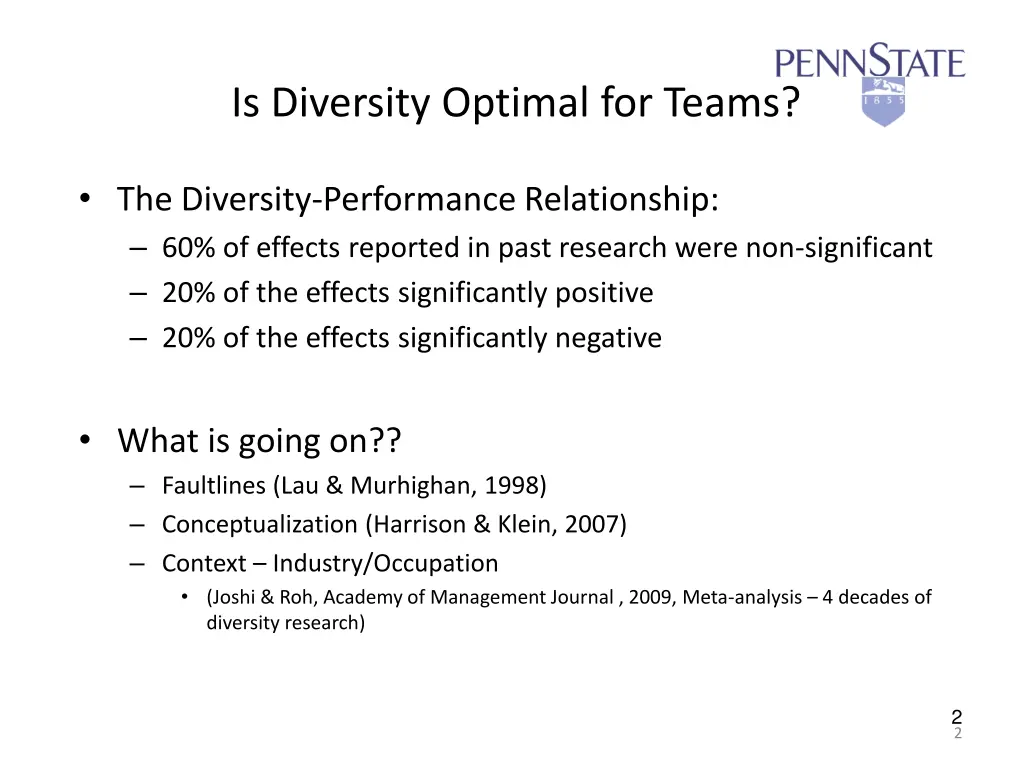 is diversity optimal for teams