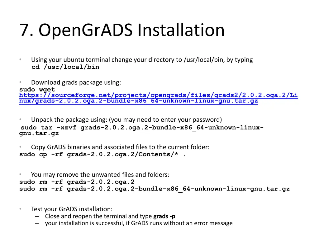 7 opengrads installation