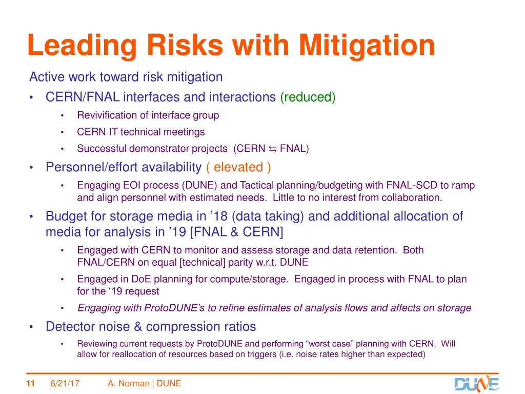 leading risks with mitigation cern fnal