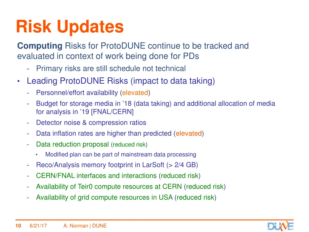 risk updates evaluated in context of work being