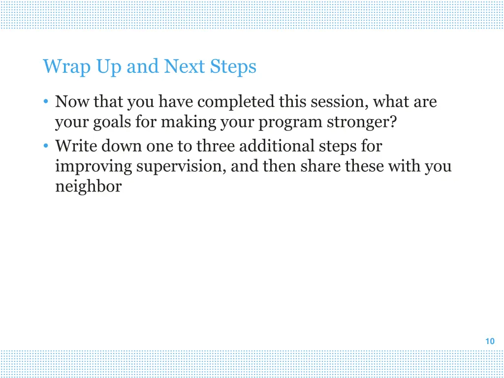 wrap up and next steps