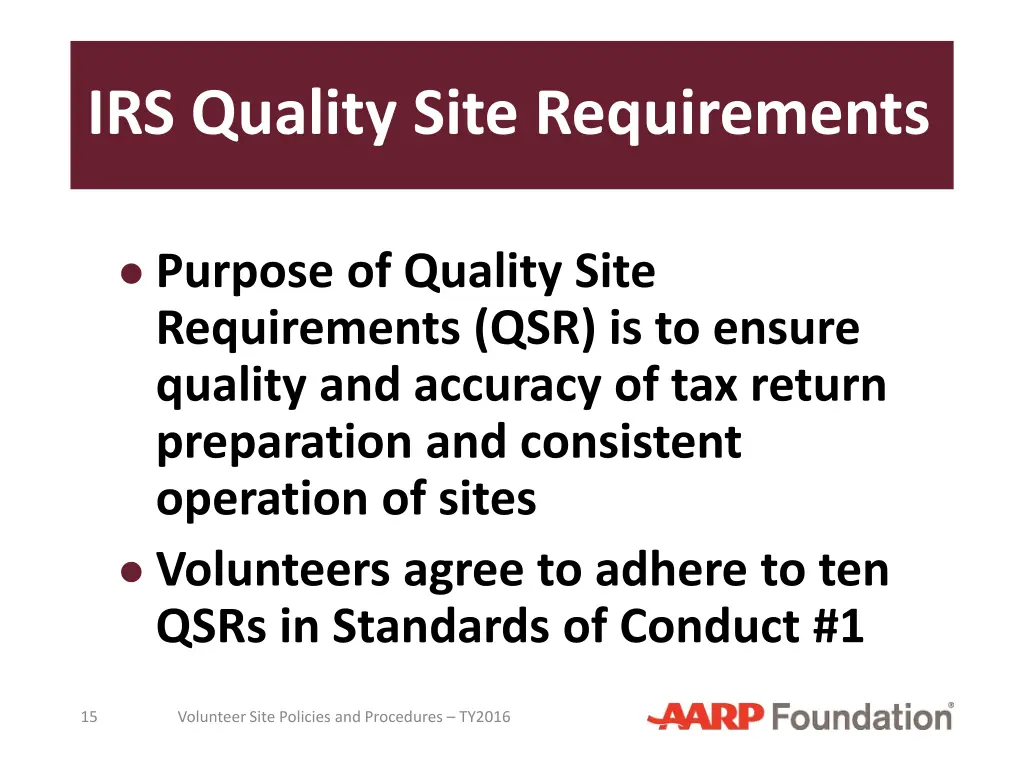 irs quality site requirements
