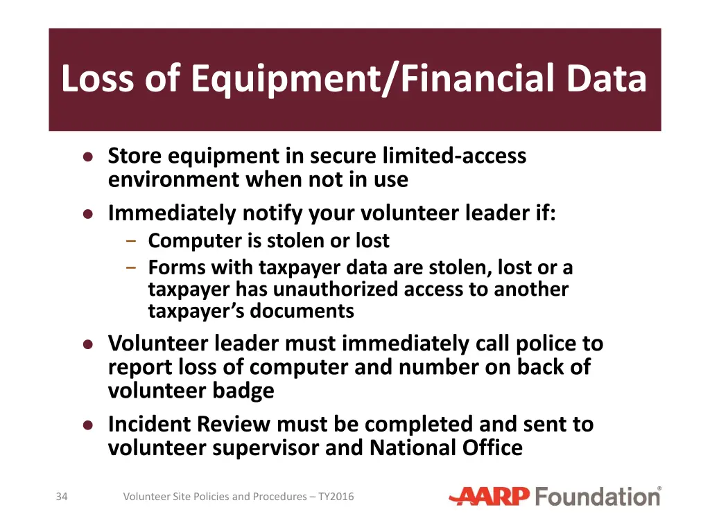 loss of equipment financial data