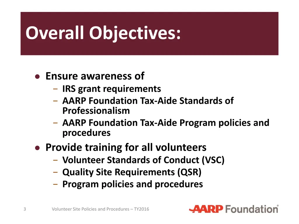 overall objectives