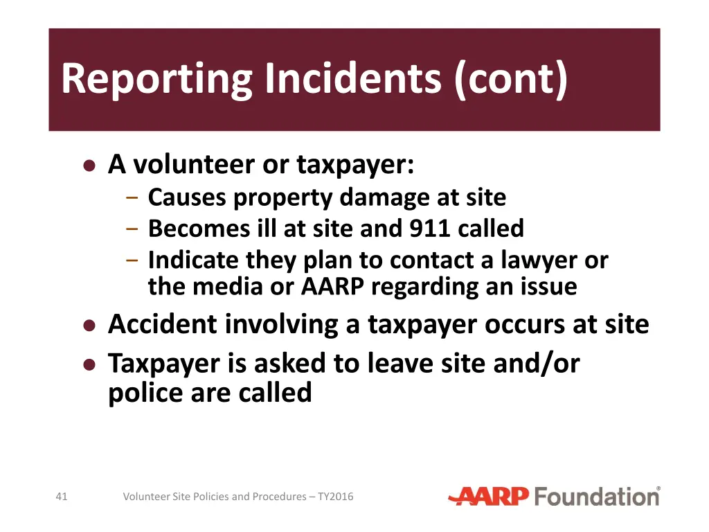 reporting incidents cont