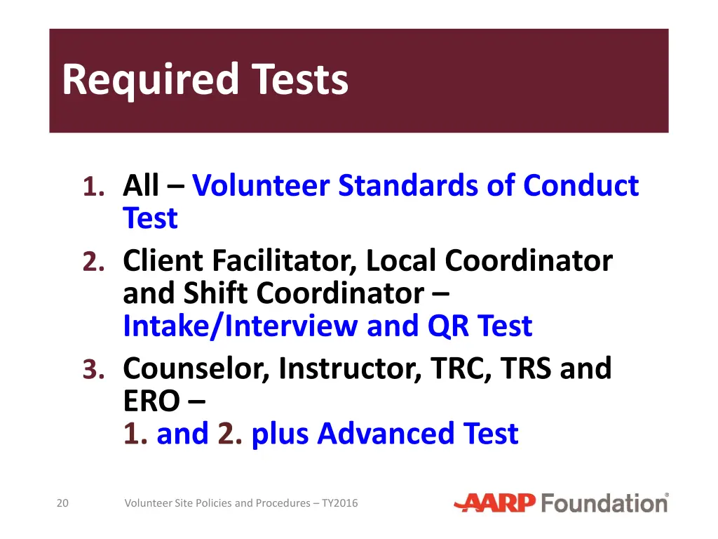 required tests