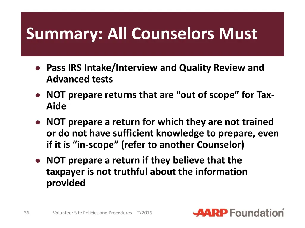 summary all counselors must