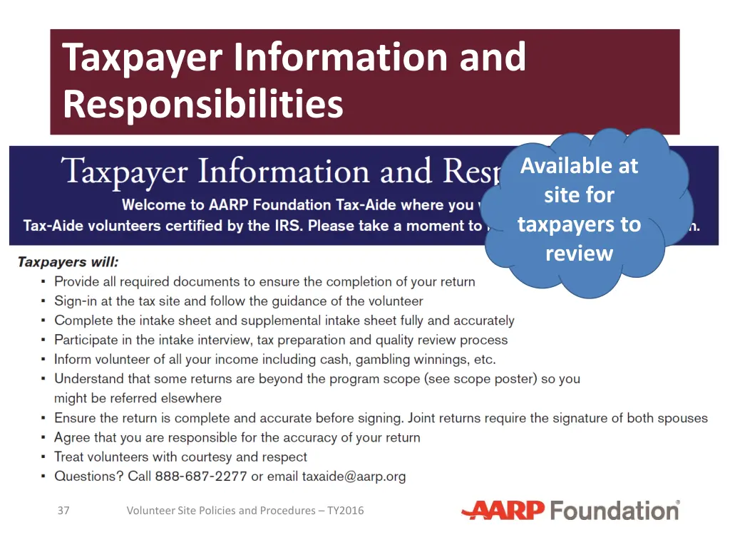 taxpayer information and responsibilities