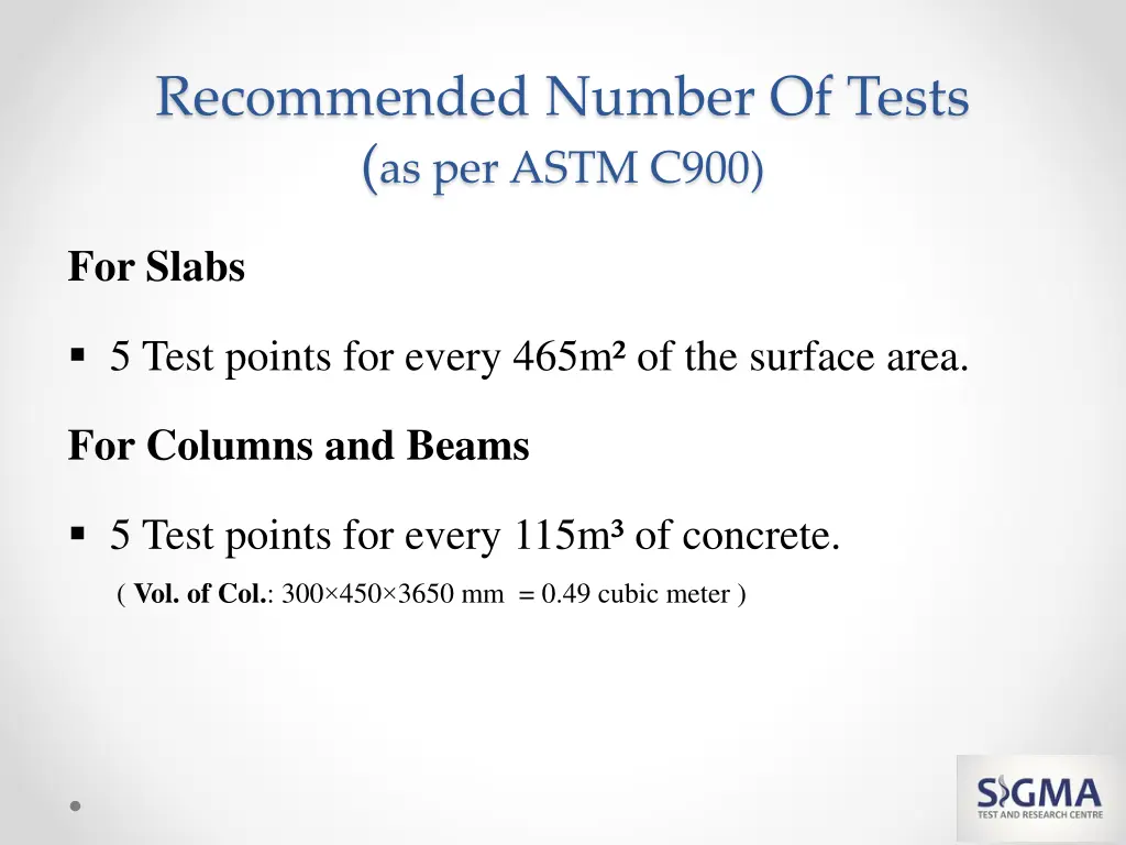 recommended number of tests as per astm c900