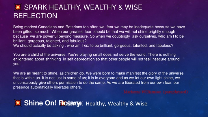 spark healthy wealthy wise reflection