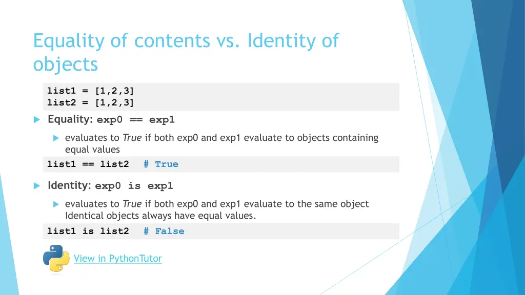 equality of contents vs identity of objects