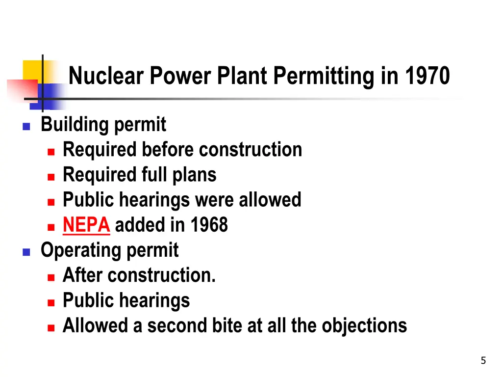 nuclear power plant permitting in 1970