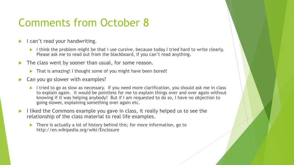 comments from october 8