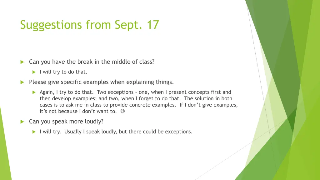 suggestions from sept 17