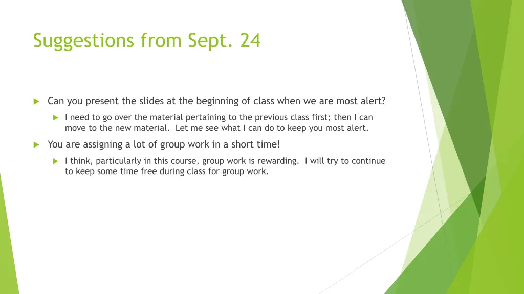 suggestions from sept 24