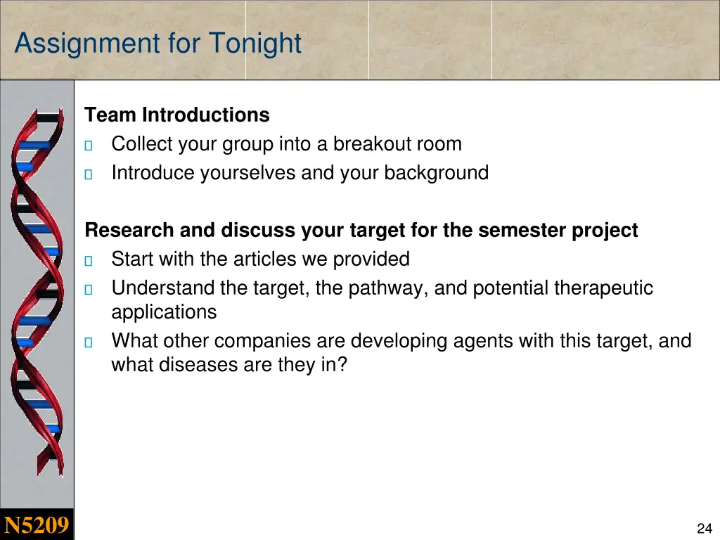 assignment for tonight
