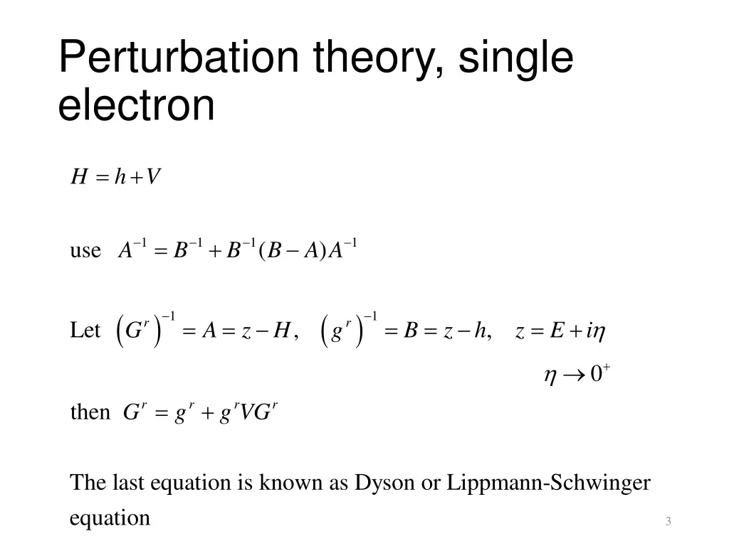 perturbation theory single electron