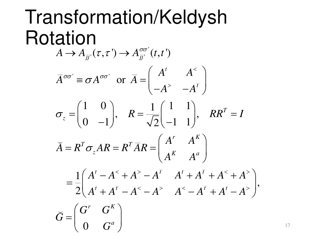 transformation keldysh rotation jj a a