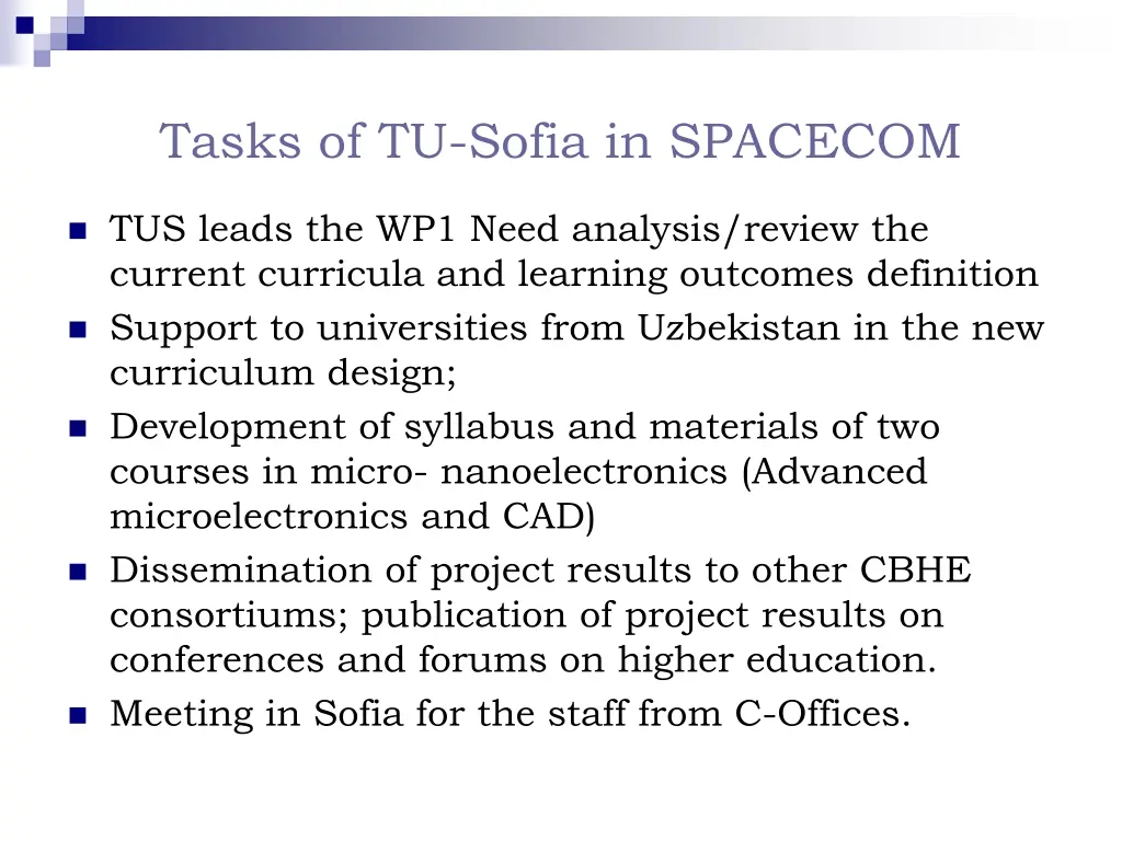 tasks of tu sofia in spacecom