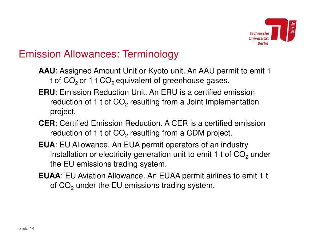 emission allowances terminology