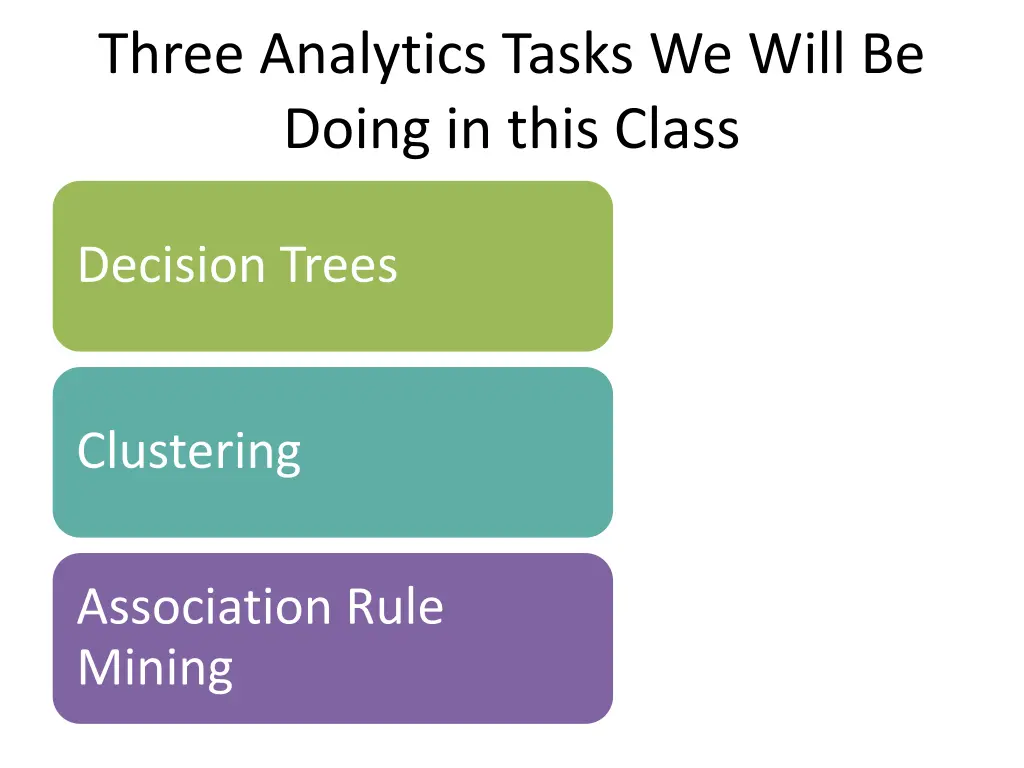 three analytics tasks we will be doing in this