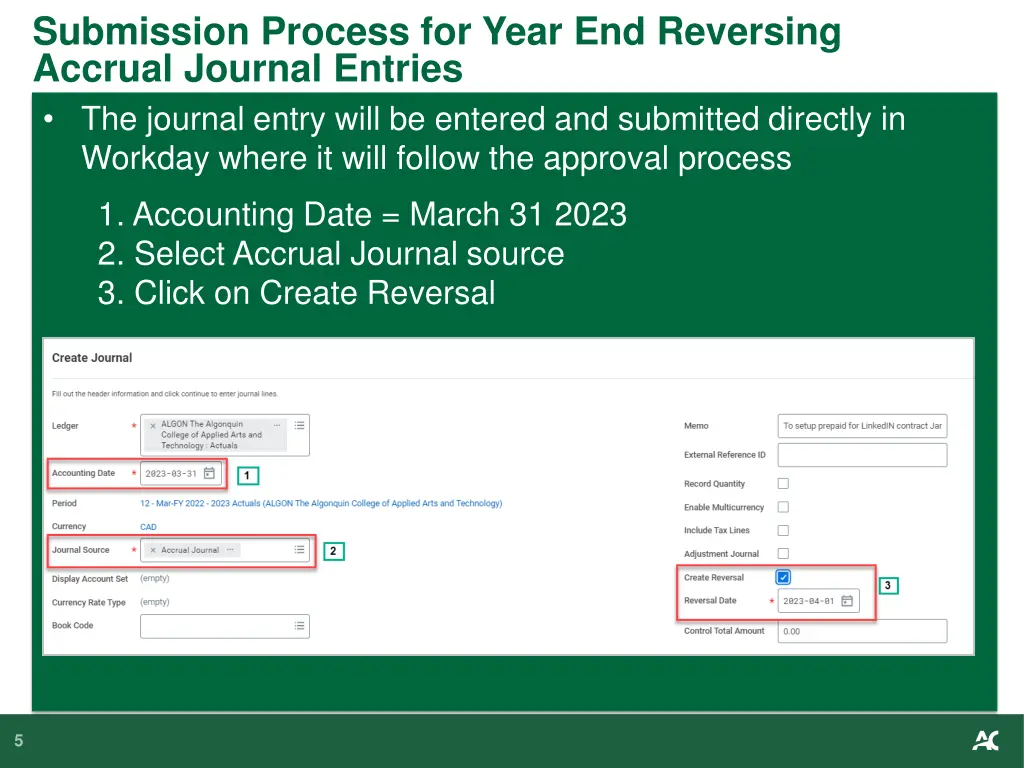 submission process for year end reversing accrual