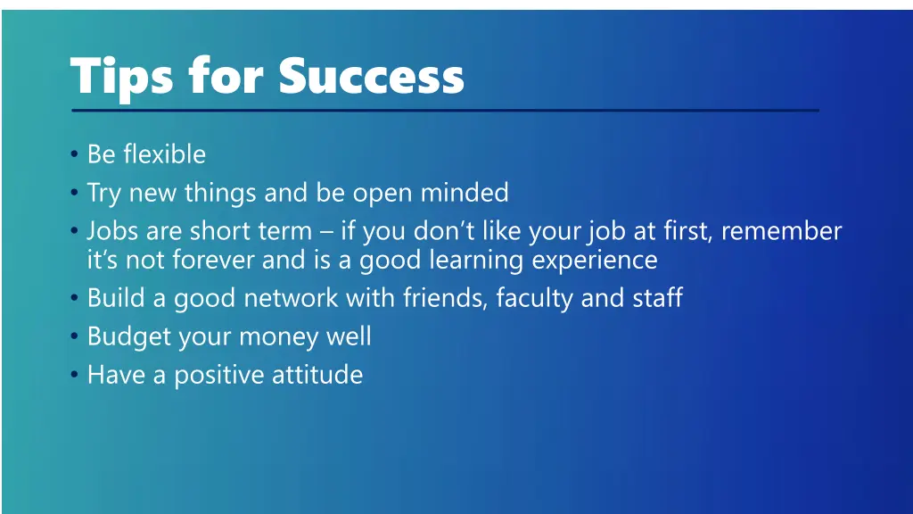 tips for success
