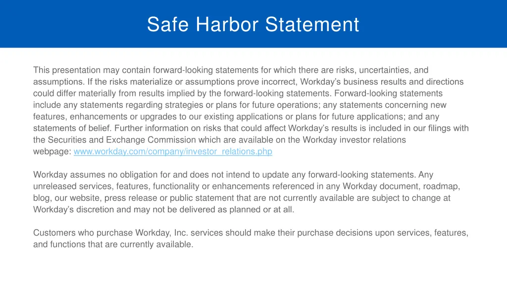 safe harbor statement