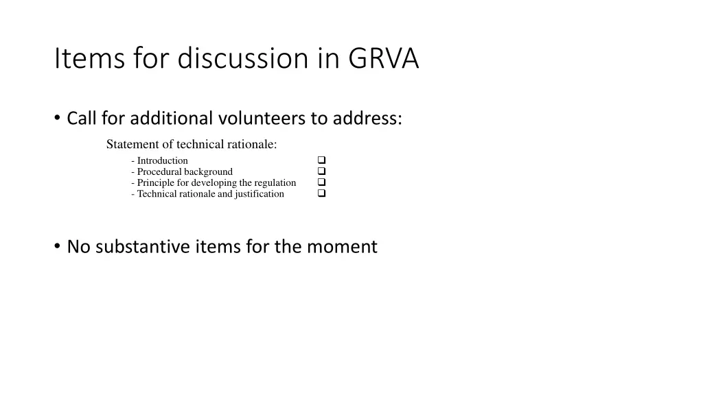 items for discussion in grva