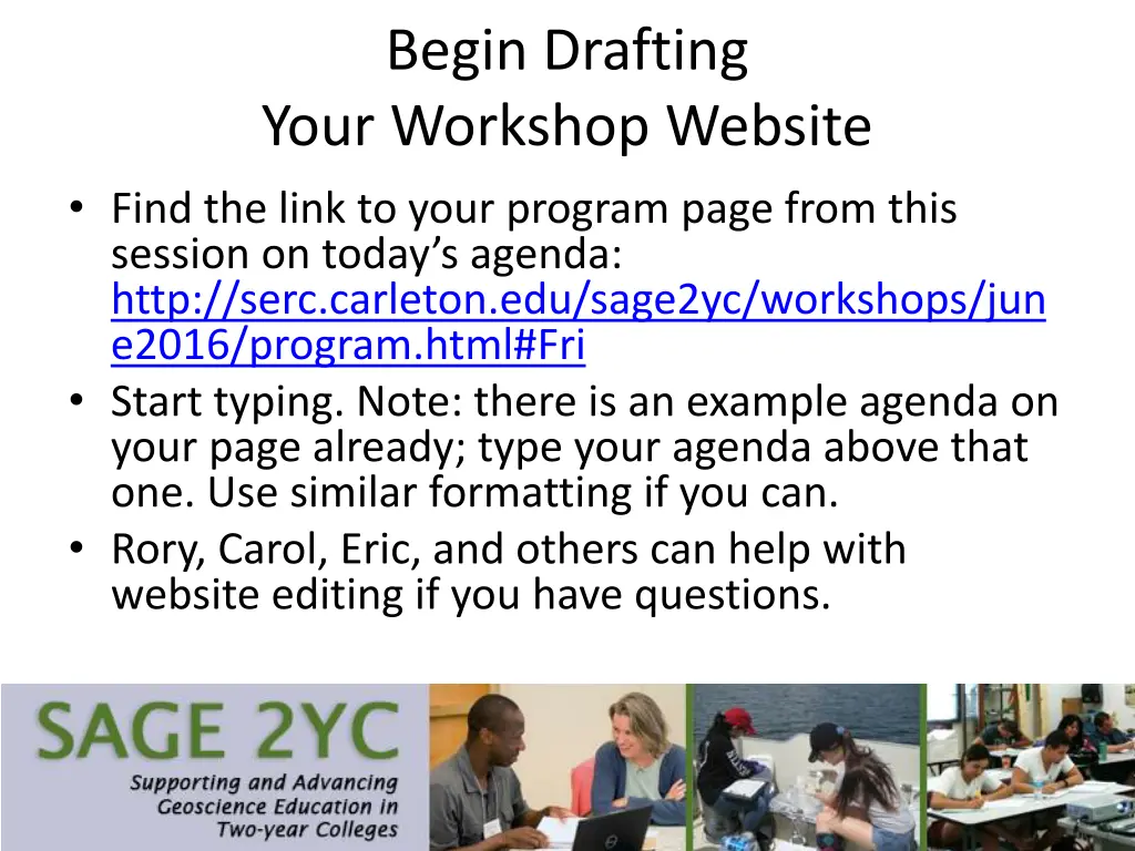 begin drafting your workshop website find
