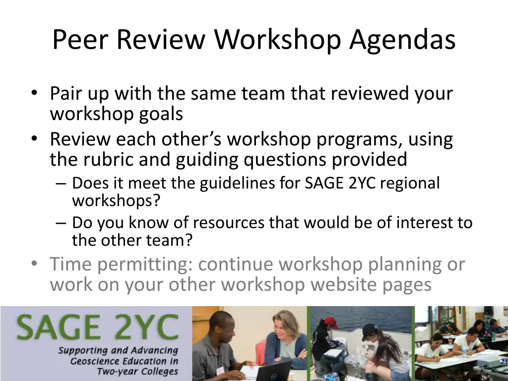 peer review workshop agendas
