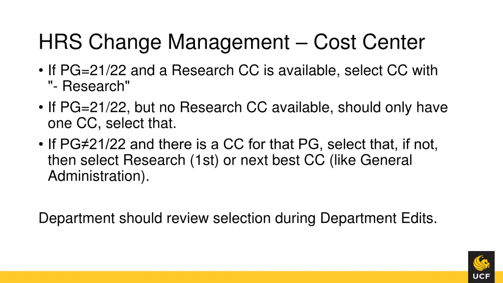 hrs change management cost center 1