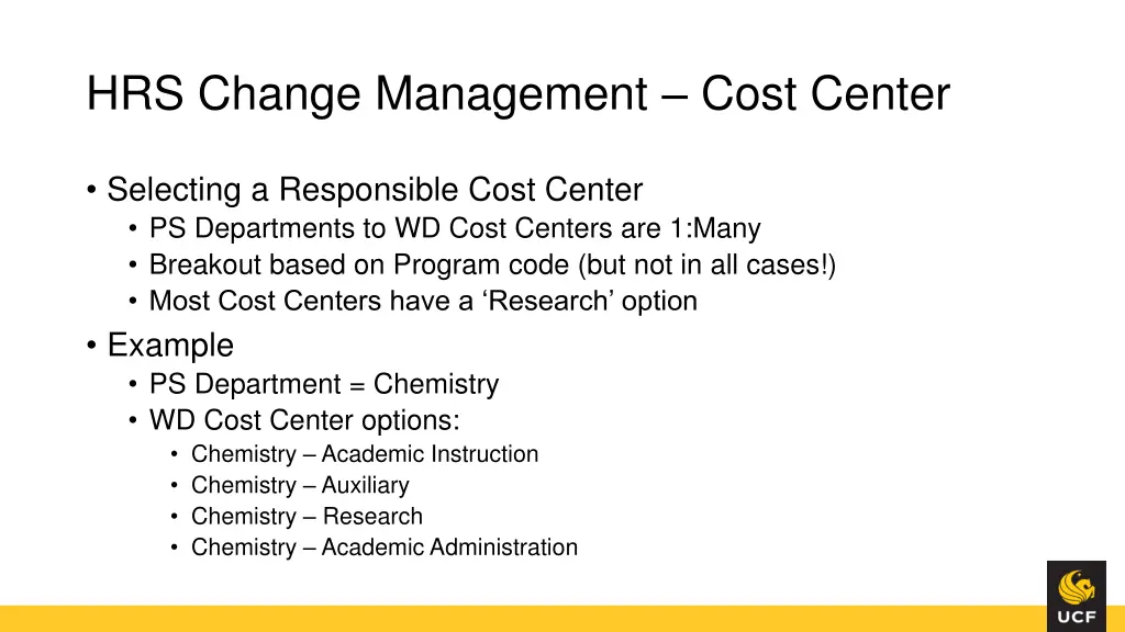 hrs change management cost center