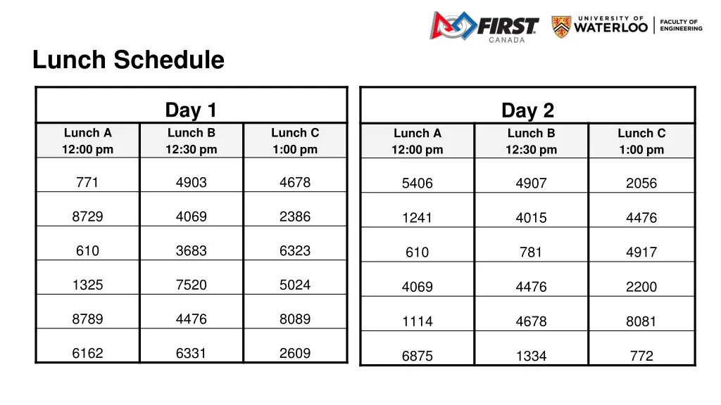 lunch schedule