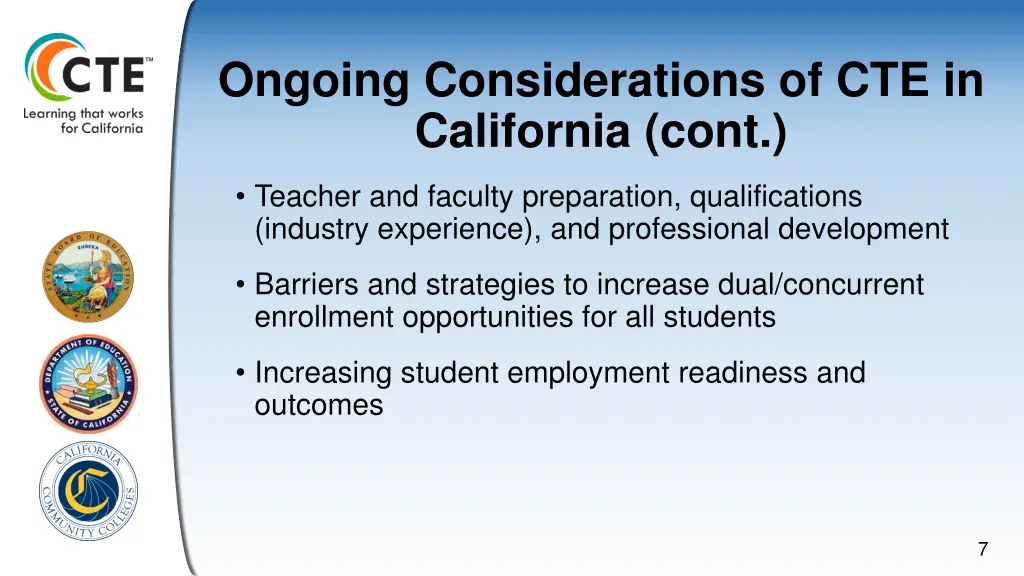 ongoing considerations of cte in california cont