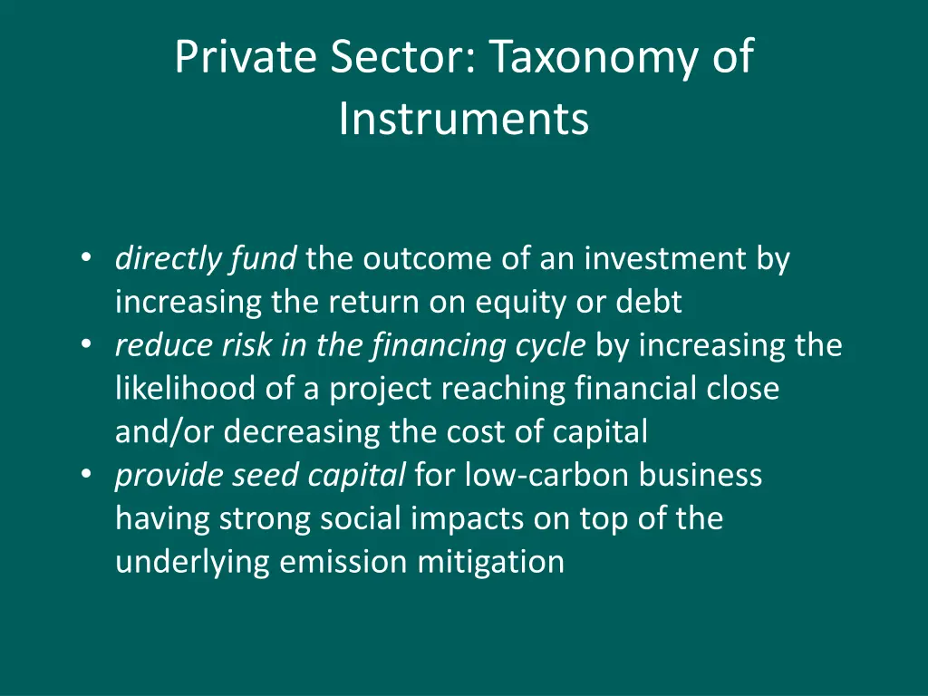 private sector taxonomy of instruments
