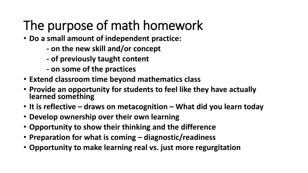 the purpose of math homework the purpose of math