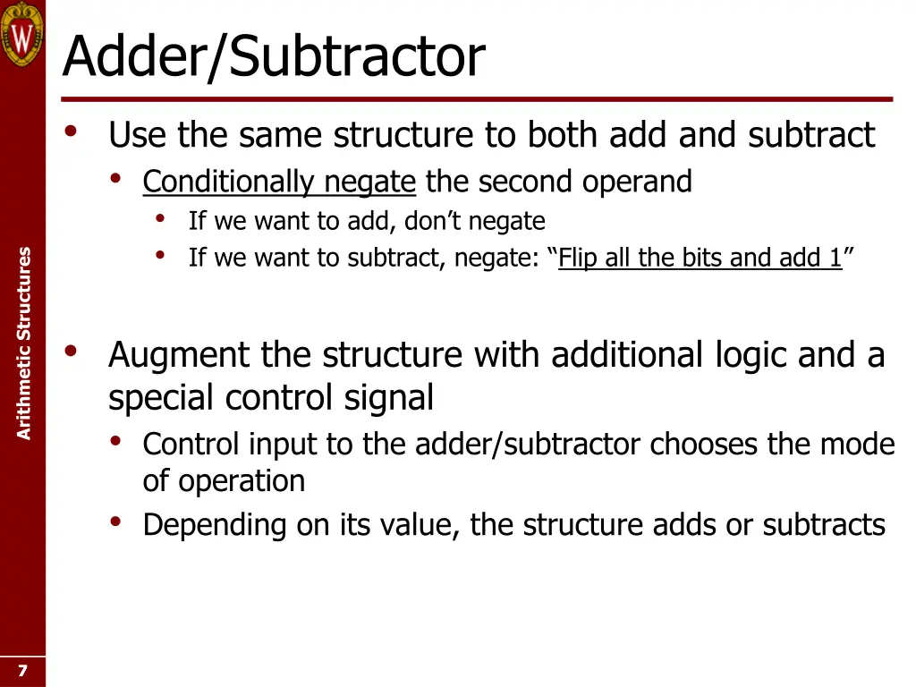 adder subtractor use the same structure to both