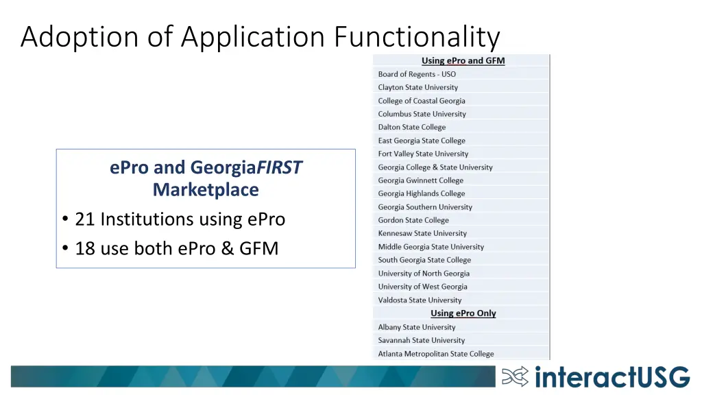 adoption of application functionality