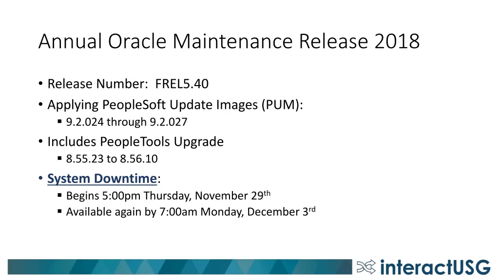 annual oracle maintenance release 2018