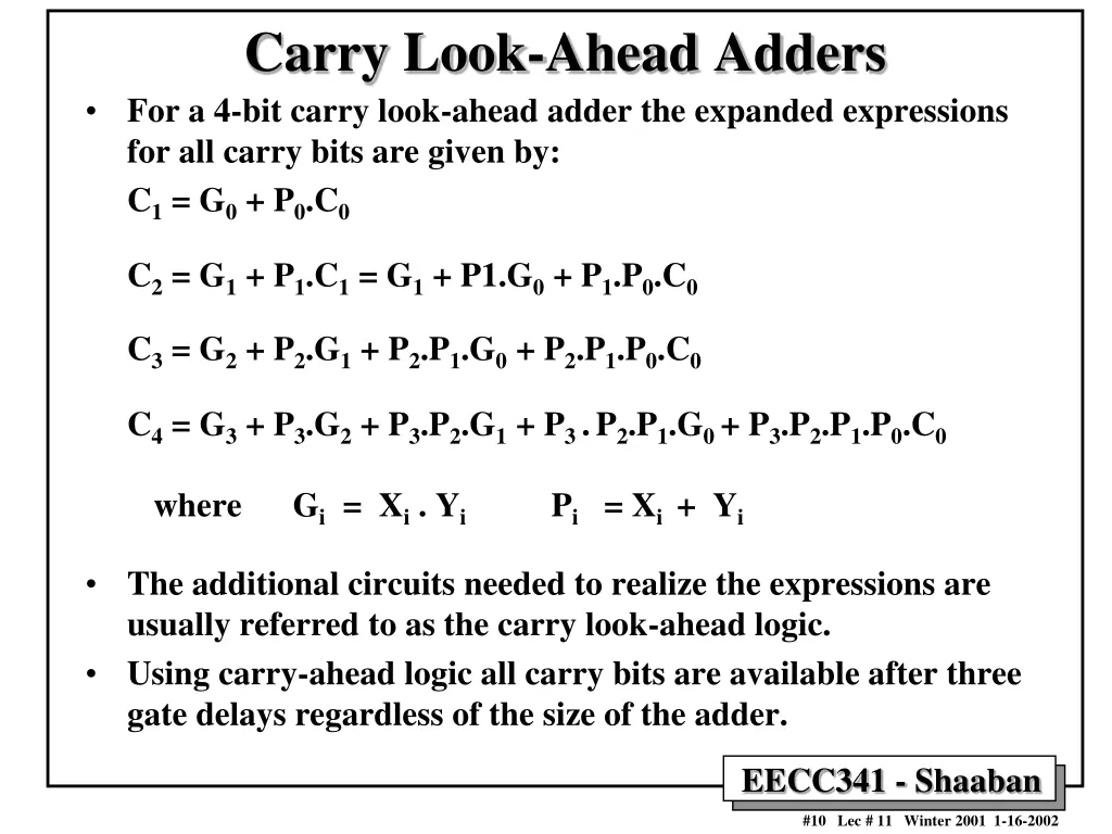carry look ahead adders