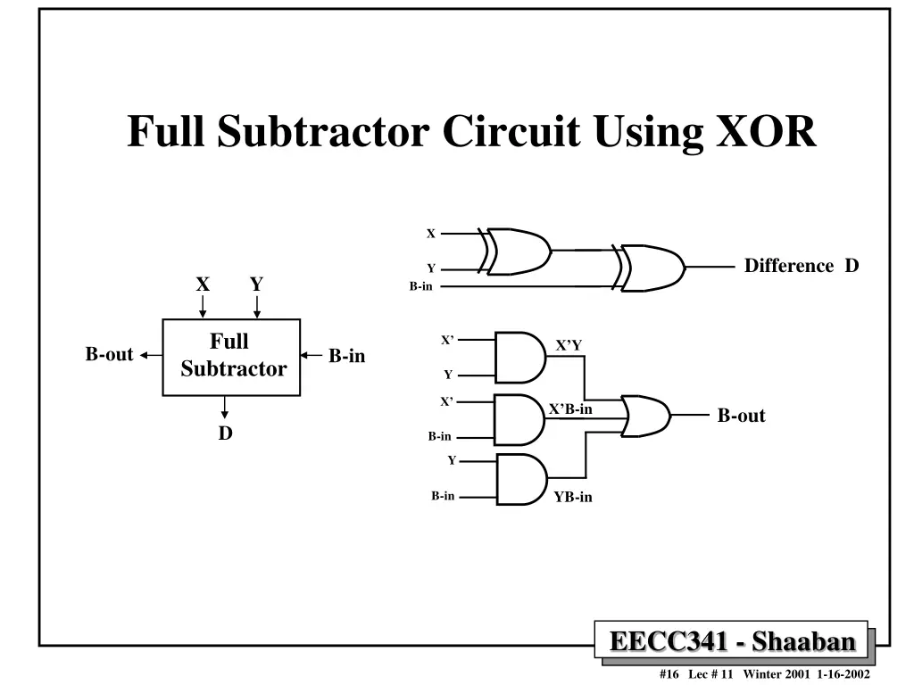 full subtractor circuit using xor